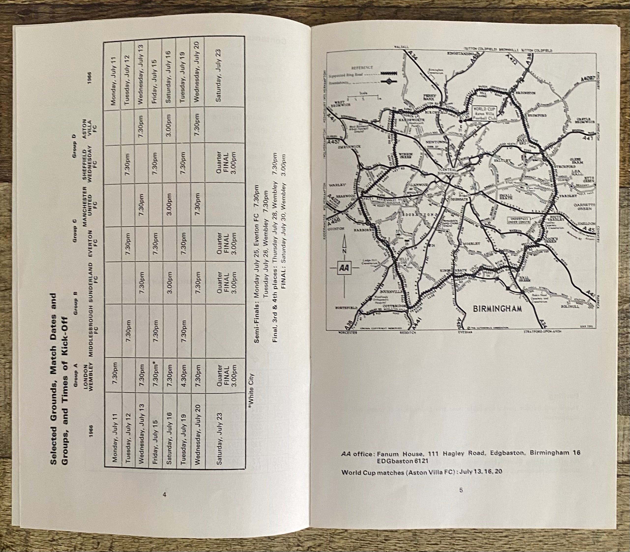 1966 WORLD CUP ORIGINAL OFFICIAL AA GUIDE TO HOST CITIES