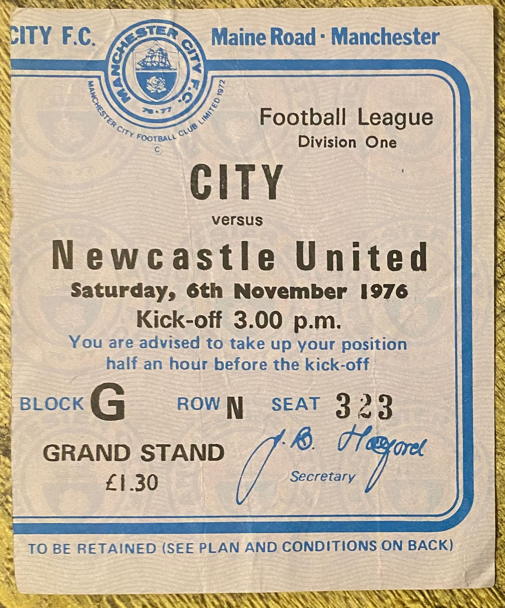 1976/77 ORIGINAL DIVISION 1 TICKET MANCHESTER CITY V NEWCASTLE UNITED