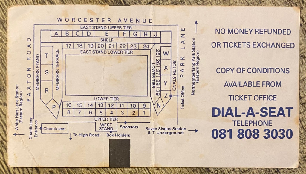 1992/93 ORIGINAL PREMIER LEAGUE TICKET TOTTENHAM HOTSPUR V IPSWICH TOWN