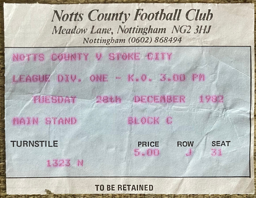 1982/83 ORIGINAL DIVISION 1 TICKET NOTTS COUNTY V STOKE CITY