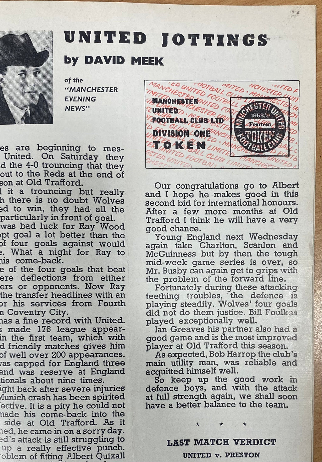 1958/59 ORIGINAL DIVISION ONE PROGRAMME MANCHESTER UNITED V ARSENAL