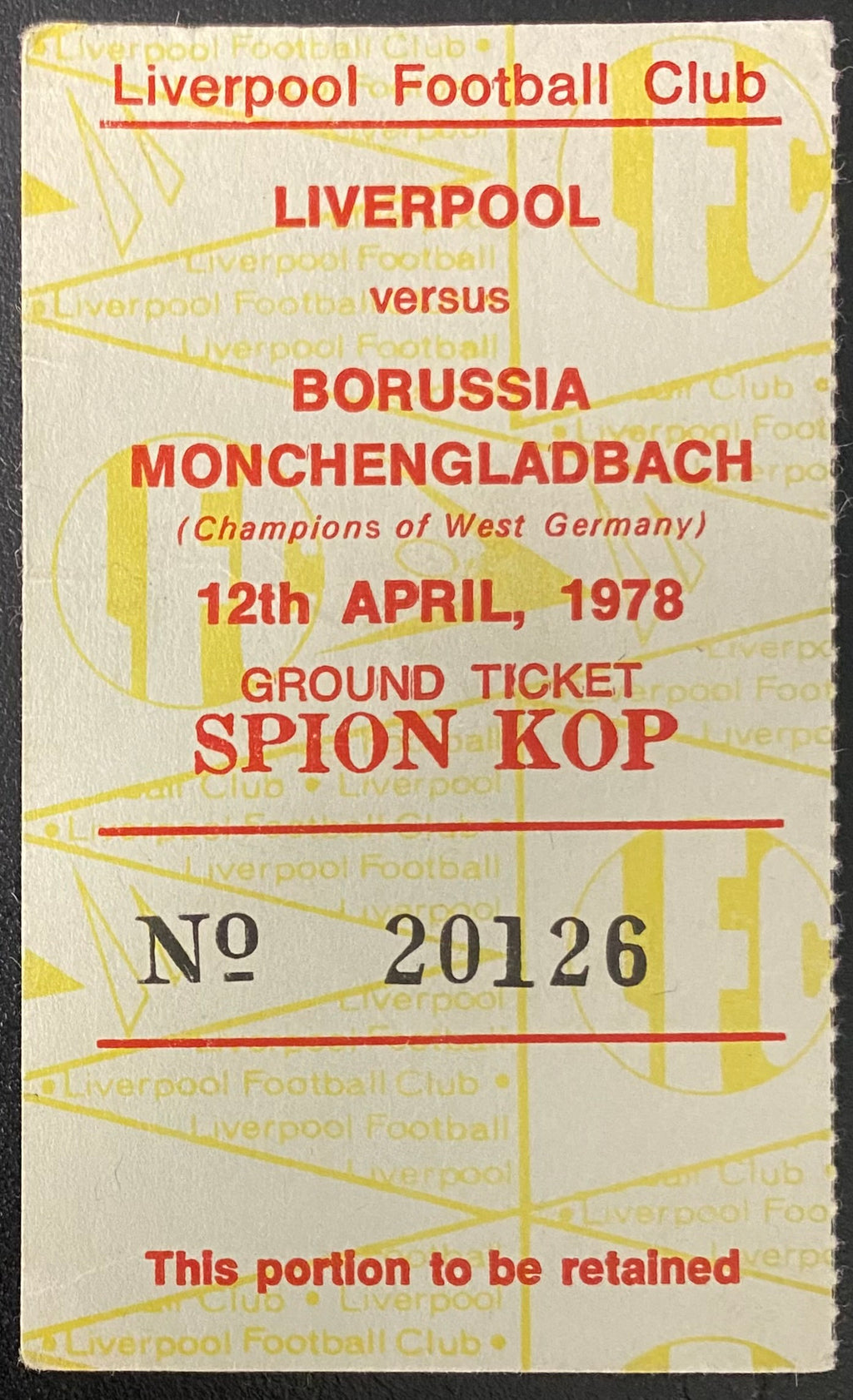 1977/78 ORIGINAL EUROPEAN CUP SEMI FINAL 2ND LEG TICKET LIVERPOOL V BORUSSIA MONCHENGLADBACH