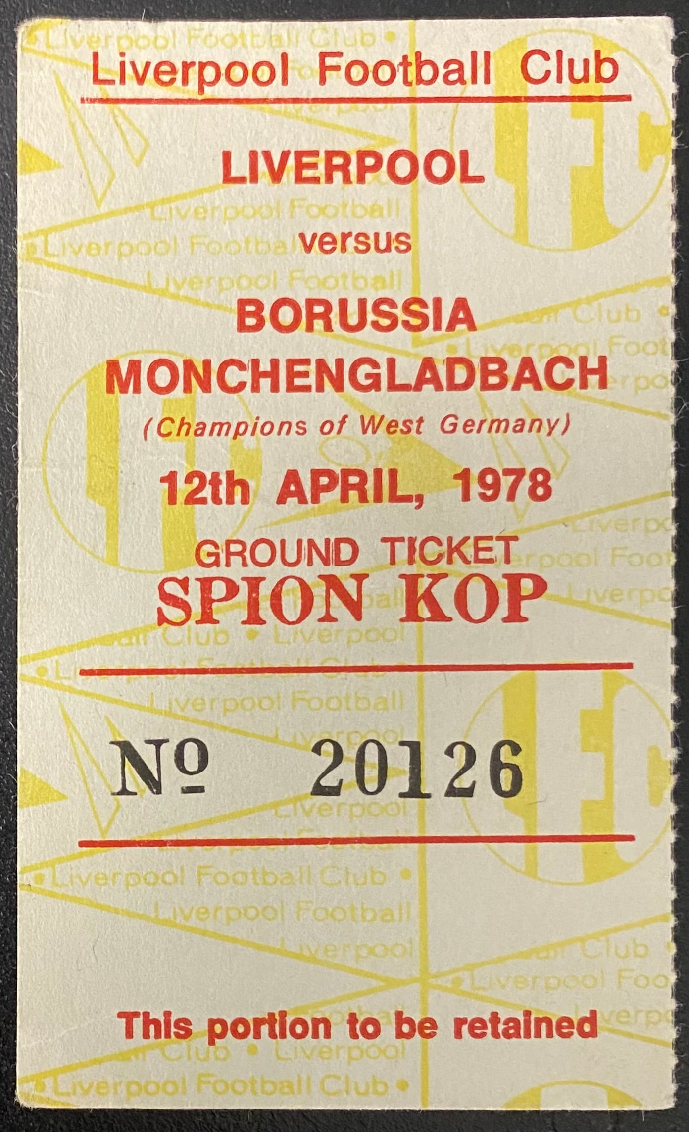 1977/78 ORIGINAL EUROPEAN CUP SEMI FINAL 2ND LEG TICKET LIVERPOOL V BORUSSIA MONCHENGLADBACH