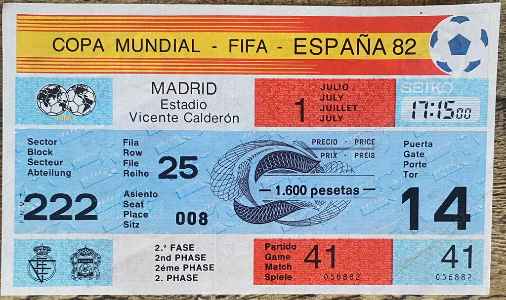 1982 ORIGINAL WORLD CUP 2ND PHASE UNUSED TICKET AUSTRIA V NORTHERN IRELAND @ MADRID