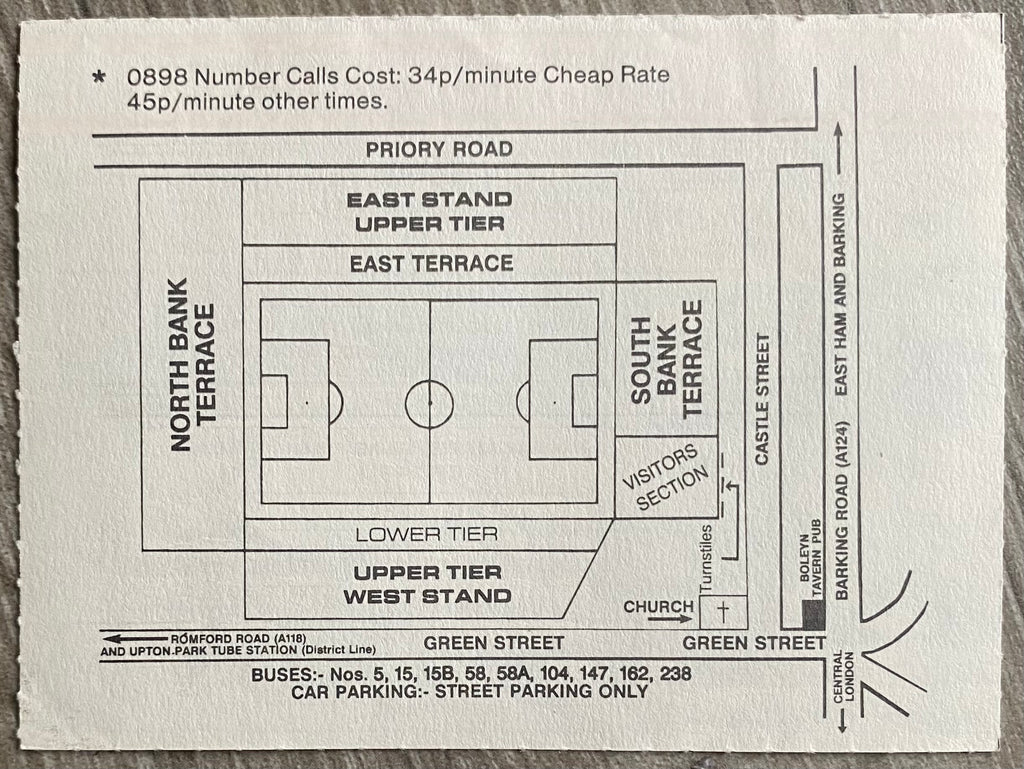 1992/93 ORIGINAL DIVISION 1 TICKET WEST HAM UNITED V BRISTOL ROVERS