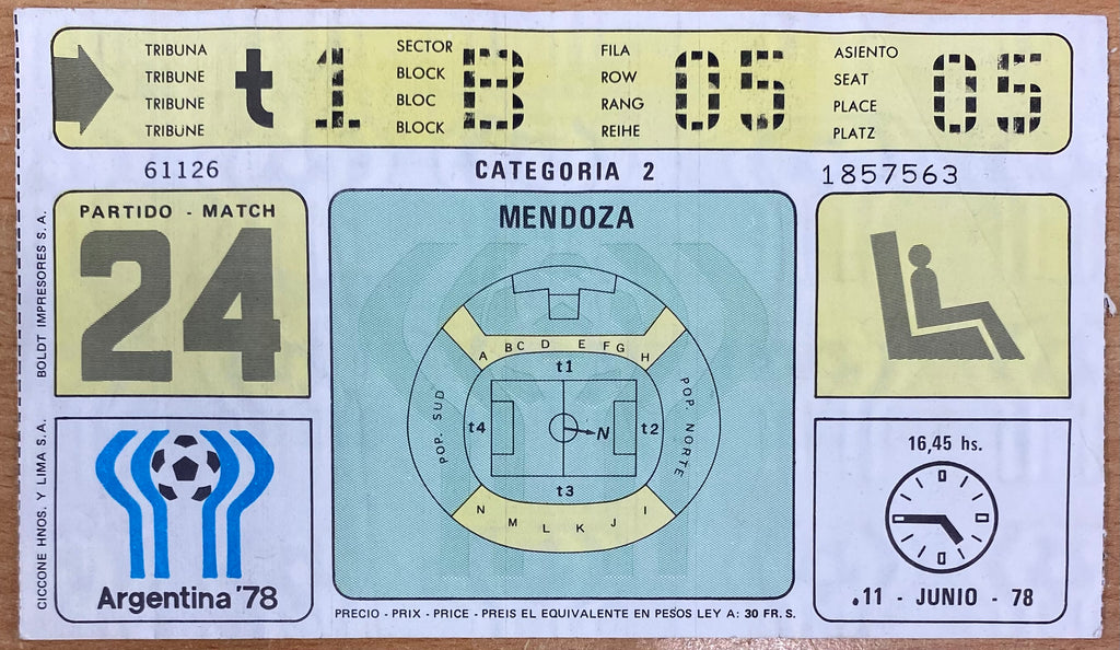 1978 ORIGINAL WORLD CUP 1ST ROUND TICKET SCOTLAND V NETHERLANDS @ MENDOZA