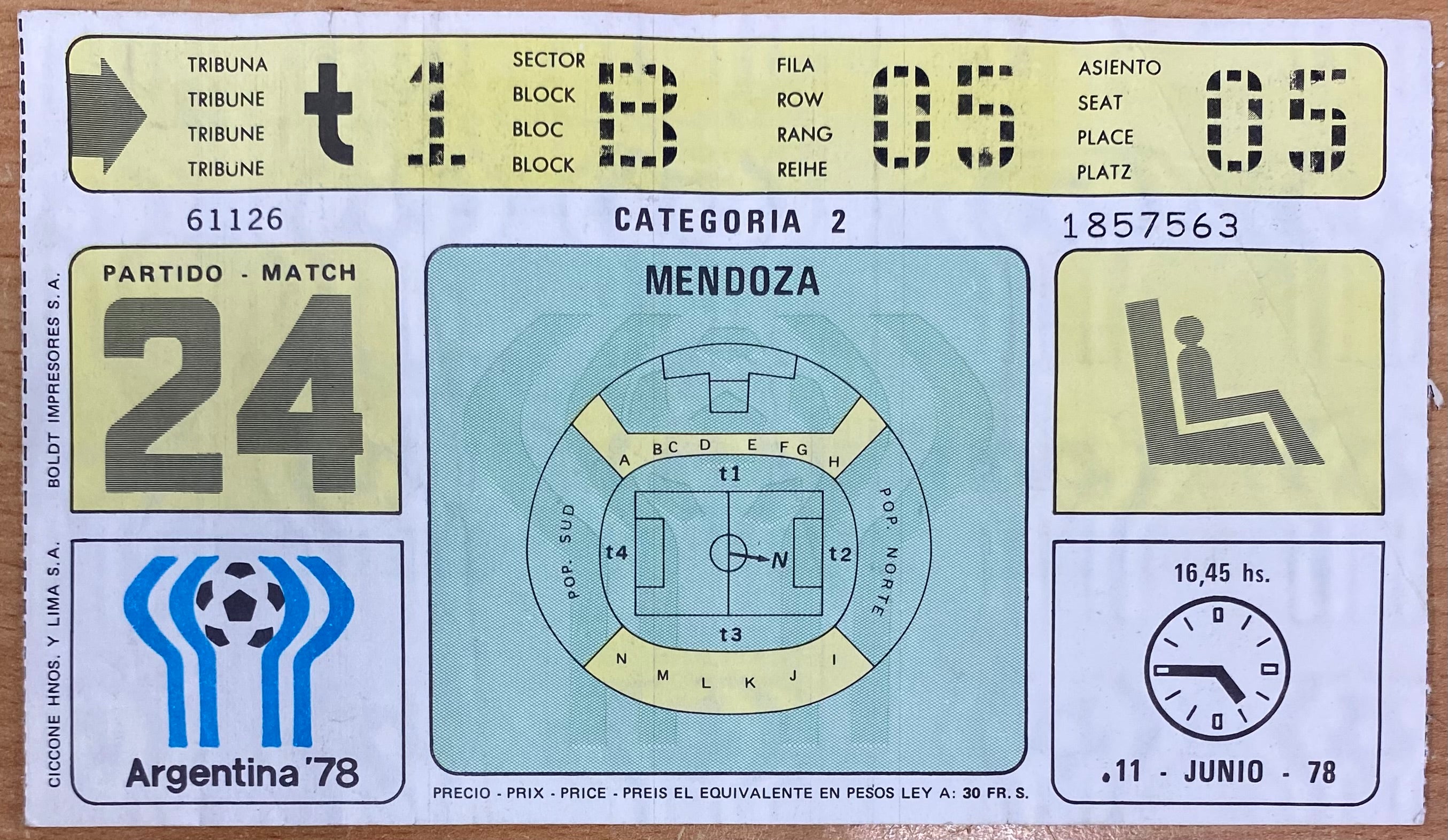 1978 ORIGINAL WORLD CUP 1ST ROUND TICKET SCOTLAND V NETHERLANDS @ MENDOZA