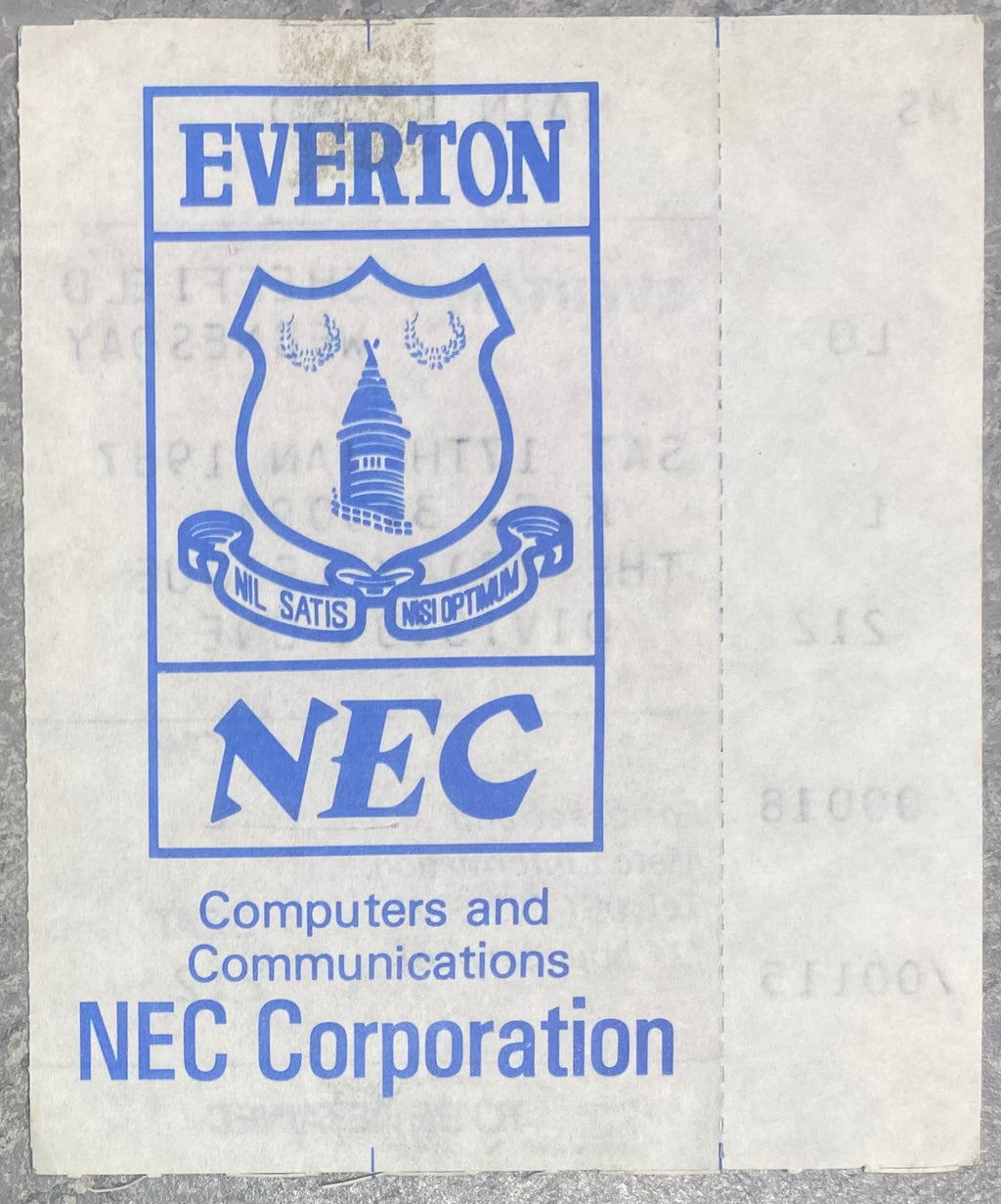 1986/87 ORIGINAL DIVISION ONE TICKET EVERTON V SHEFFIELD WEDNESDAY