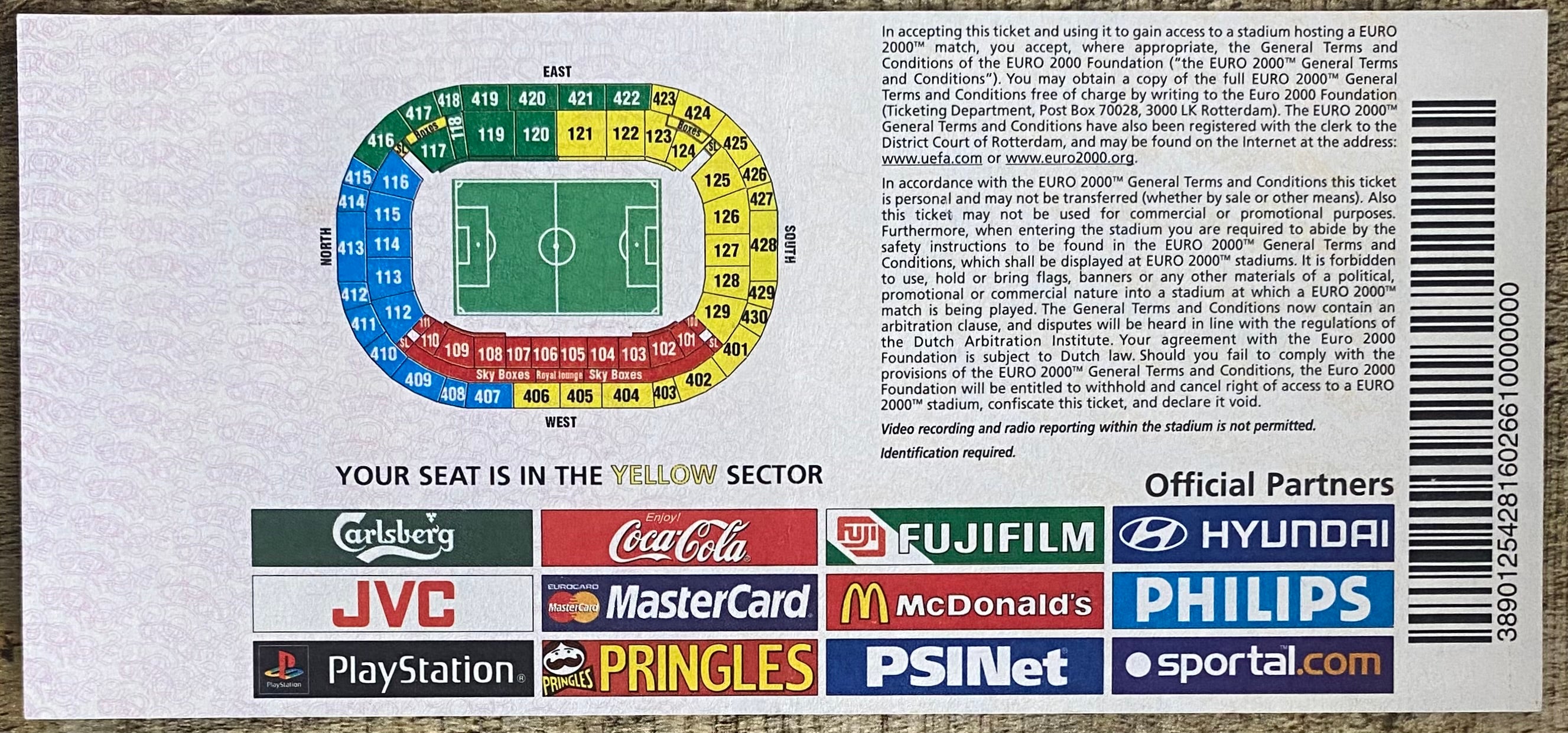 2000 ORIGINAL EUROPEAN CHAMPIONSHIPS EURO 2000 UNUSED QUARTER FINAL TICKET TURKEY V PORTUGAL @ AMSTERDAM