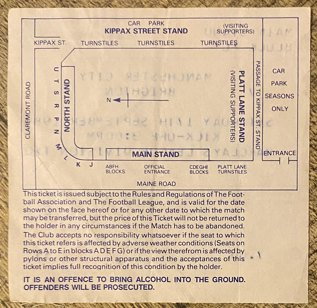 1988/89 ORIGINAL DIVISION 2 TICKET MANCHESTER CITY V BRIGHTON AND HOVE ALBION