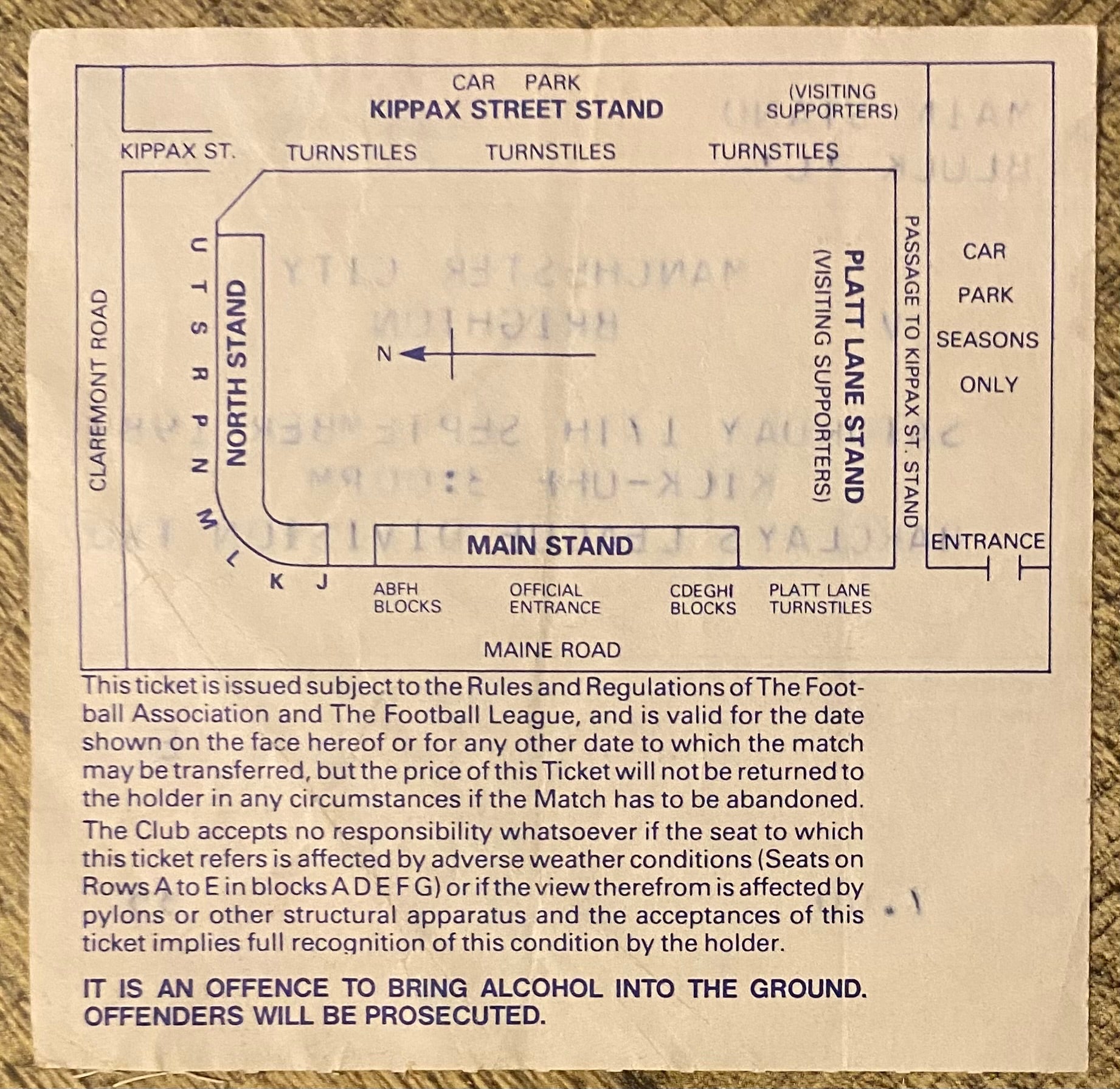 1988/89 ORIGINAL DIVISION 2 TICKET MANCHESTER CITY V BRIGHTON AND HOVE ALBION