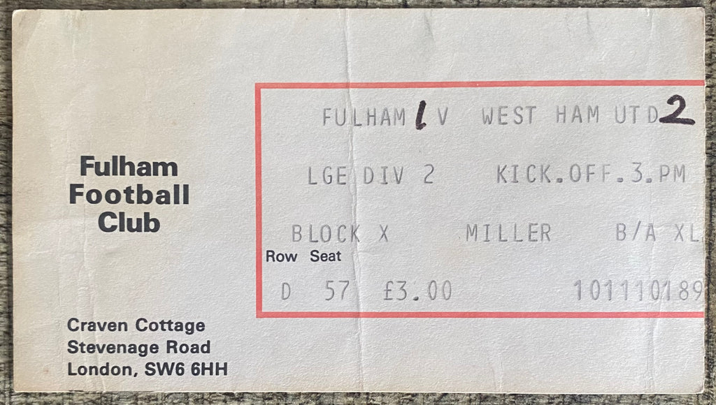 1979/80 ORIGINAL DIVISION 2 TICKET FULHAM V WEST HAM UNITED