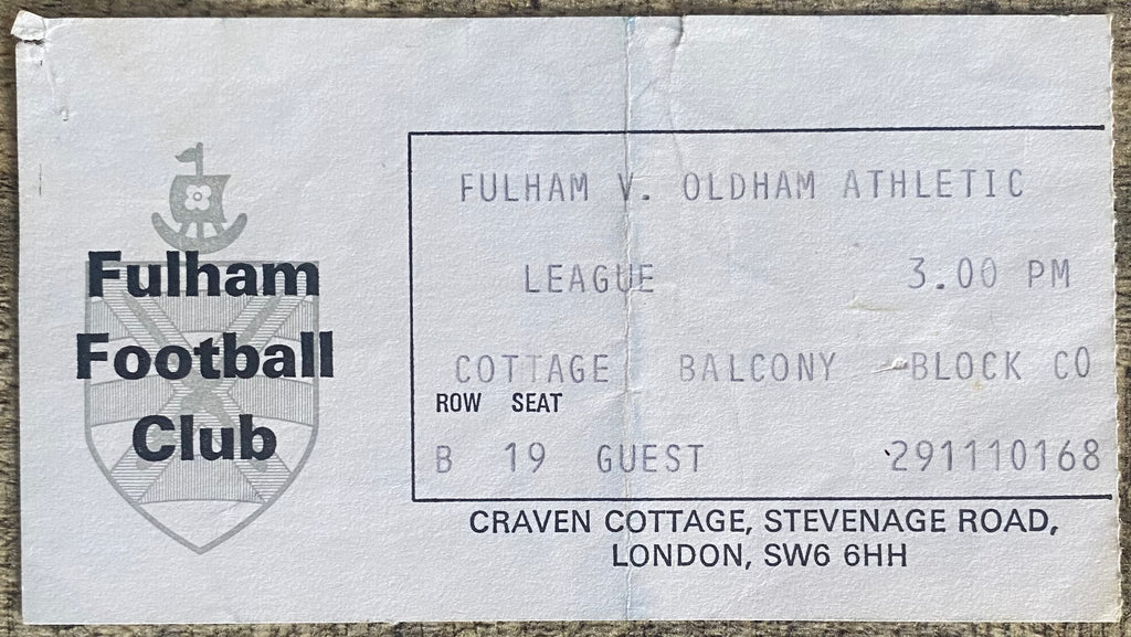 1976/77 ORIGINAL DIVISION 2 TICKET FULHAM V OLDHAM ATHLETIC