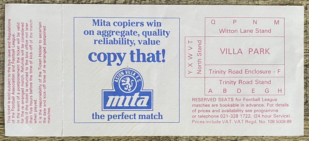 1985 ORIGINAL DENNIS MORTIMER TESTIMONIAL UNUSED TICKET ASTON VILLA V ENGLAND XI