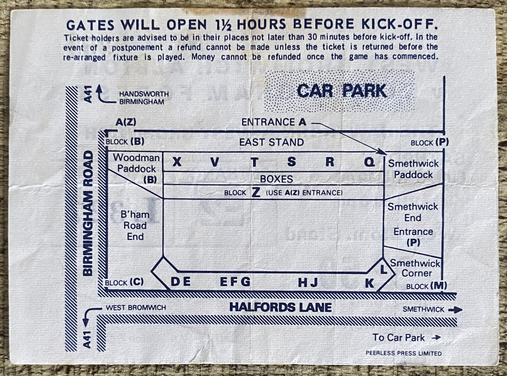 1977/78 ORIGINAL DIVISION 1 TICKET WEST BROMWICH ALBION V NOTTINGHAM FOREST