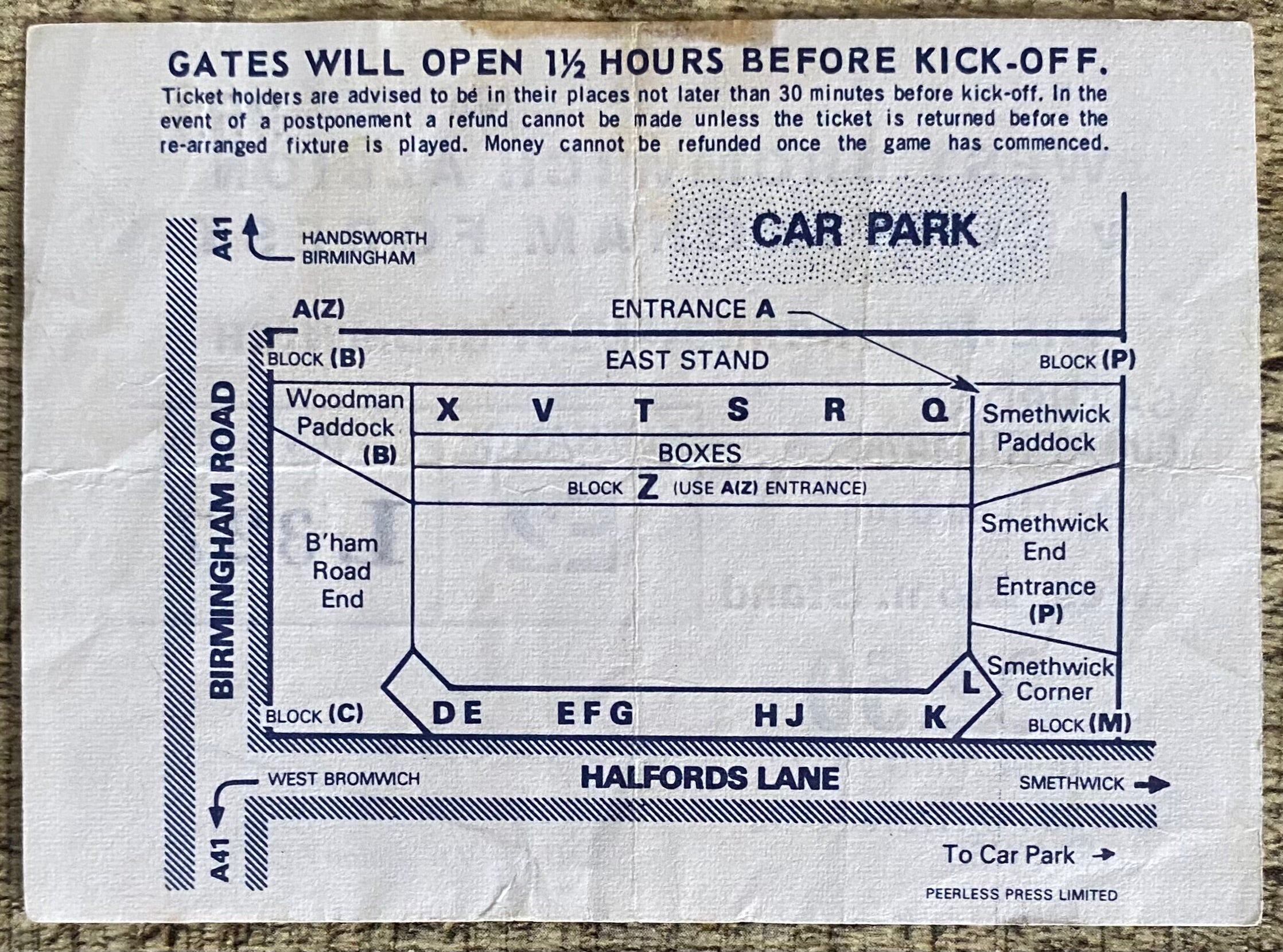 1977/78 ORIGINAL DIVISION 1 TICKET WEST BROMWICH ALBION V NOTTINGHAM FOREST