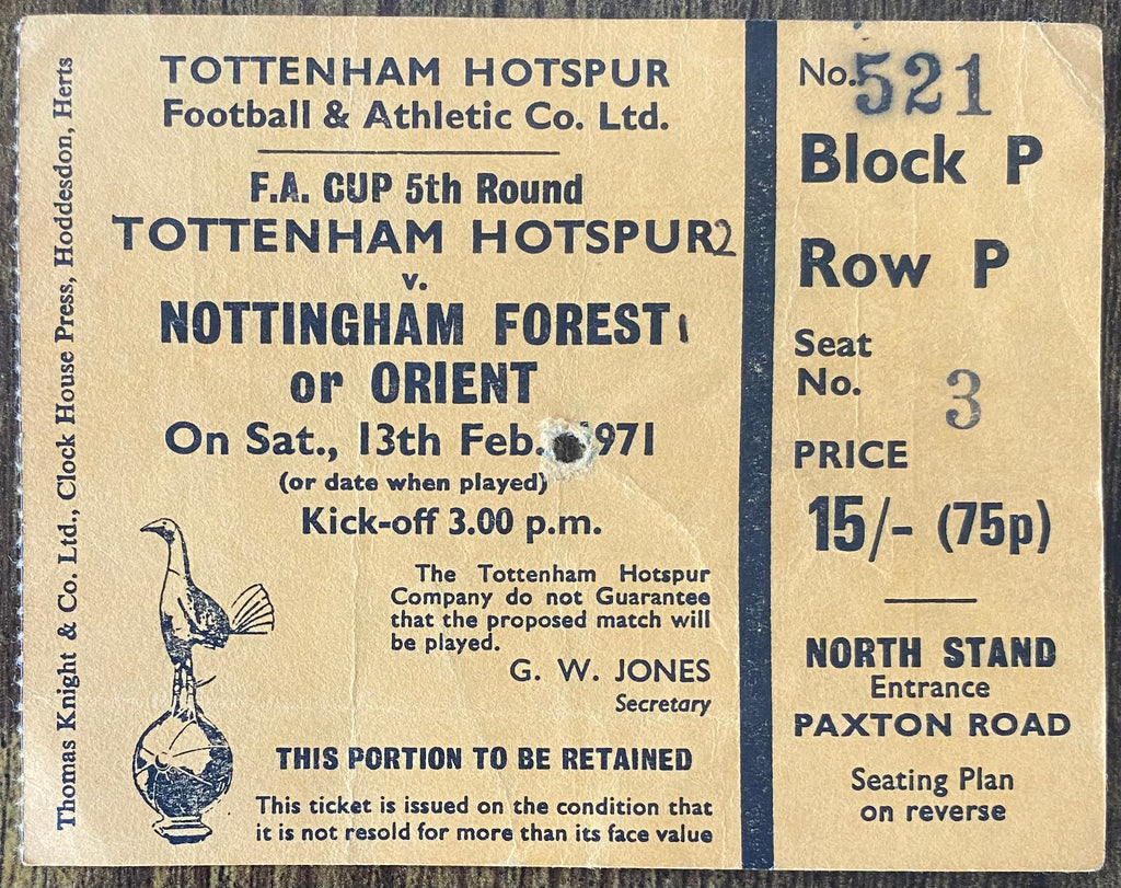 1970/71 ORIGINAL FA CUP 5TH ROUND TICKET TOTTENHAM HOTSPUR V NOTTINGHAM FOREST