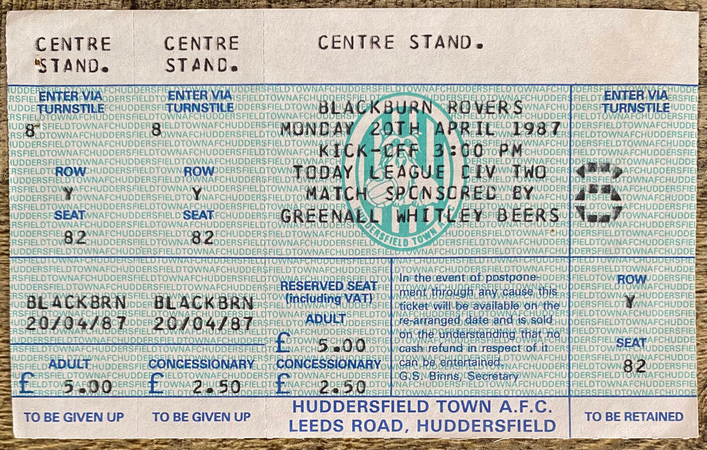 1986/87 ORIGINAL DIVISION TWO UNUSED TICKET HUDDERSFIELD TOWN V BLACKBURN ROVERS