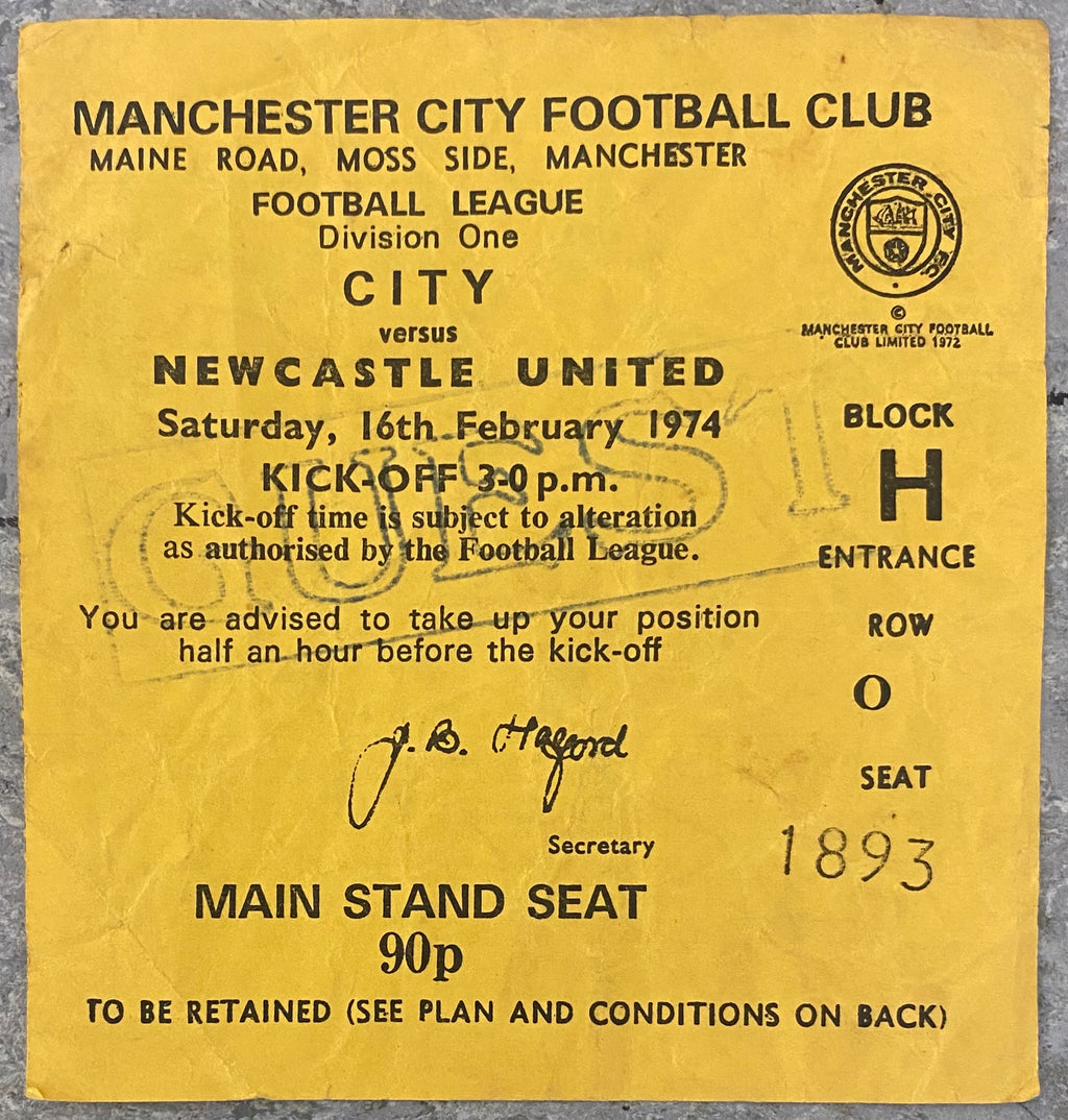 1973/74 ORIGINAL DIVISION 1 TICKET MANCHESTER CITY V NEWCASTLE UNITED
