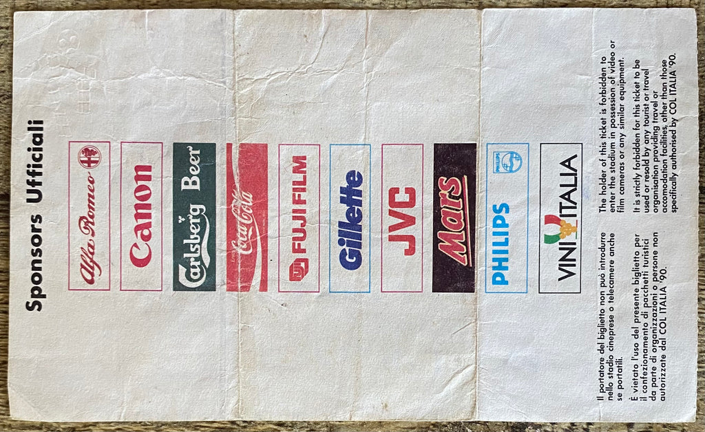 1990 ORIGINAL WORLD CUP 1ST ROUND TICKET SCOTLAND V BRAZIL @ TURIN