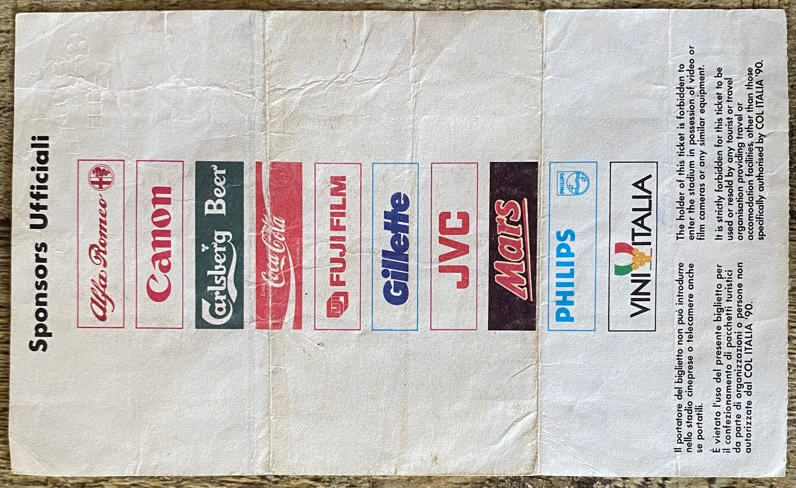1990 ORIGINAL WORLD CUP 1ST ROUND TICKET SCOTLAND V BRAZIL @ TURIN