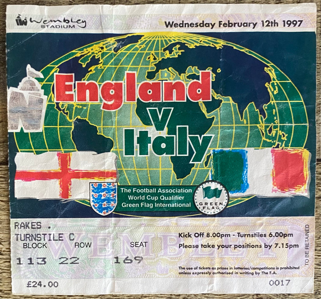 1997 ORIGINAL WORLD CUP QUALIFIER TICKET ENGLAND V ITALY
