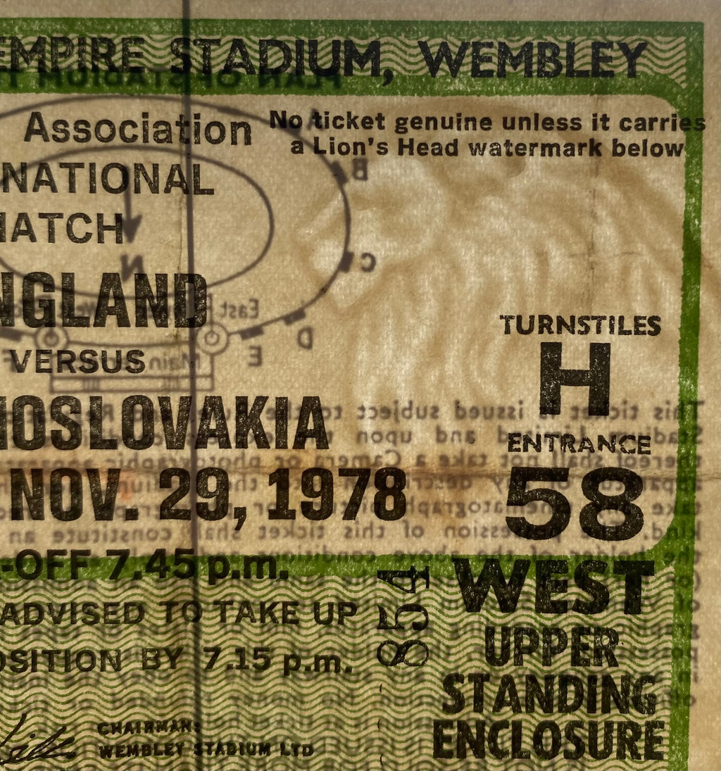 1978 ORIGINAL INTERNATIONAL TICKET ENGLAND V CZECHOSLOVAKIA
