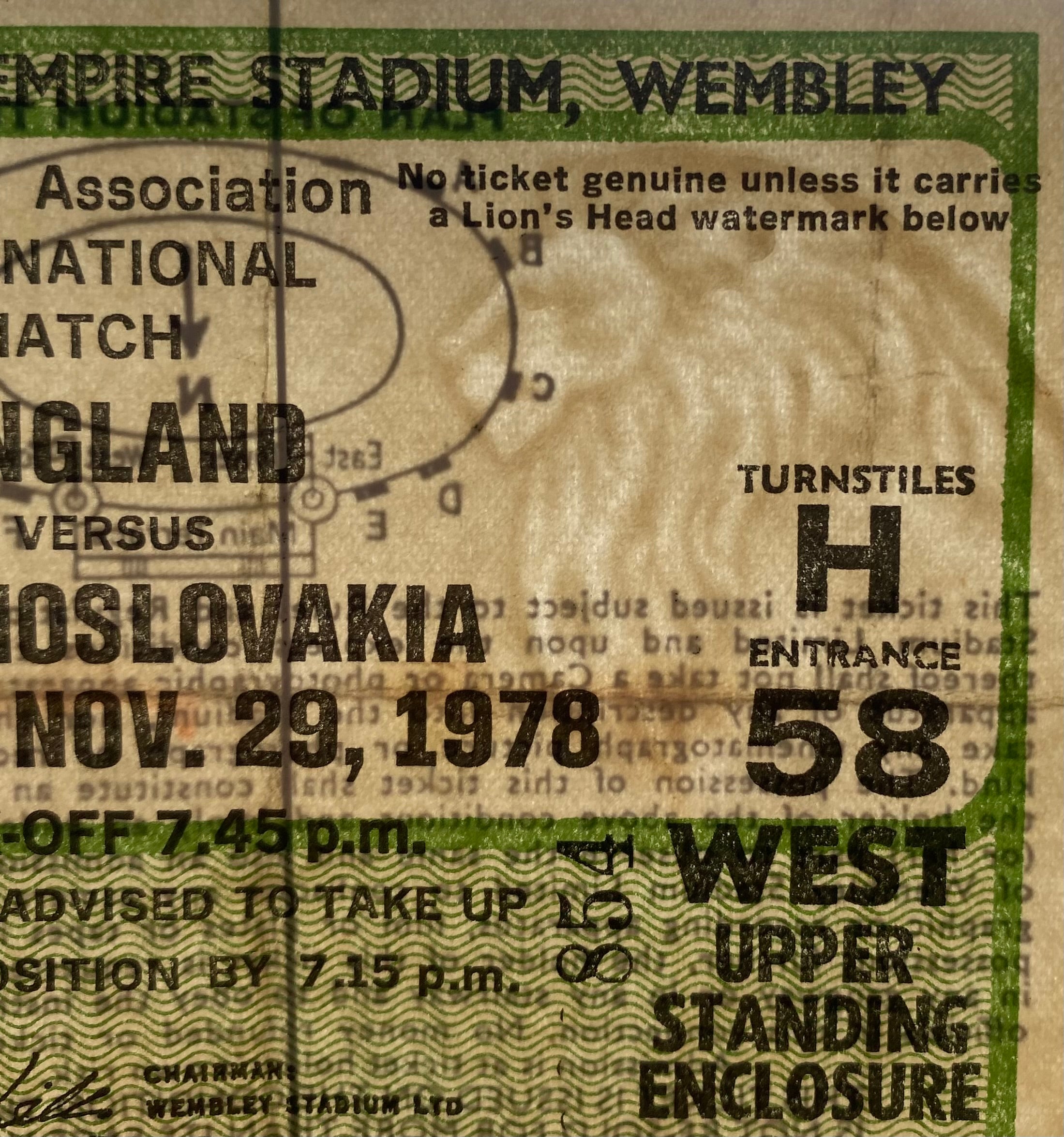 1978 ORIGINAL INTERNATIONAL TICKET ENGLAND V CZECHOSLOVAKIA