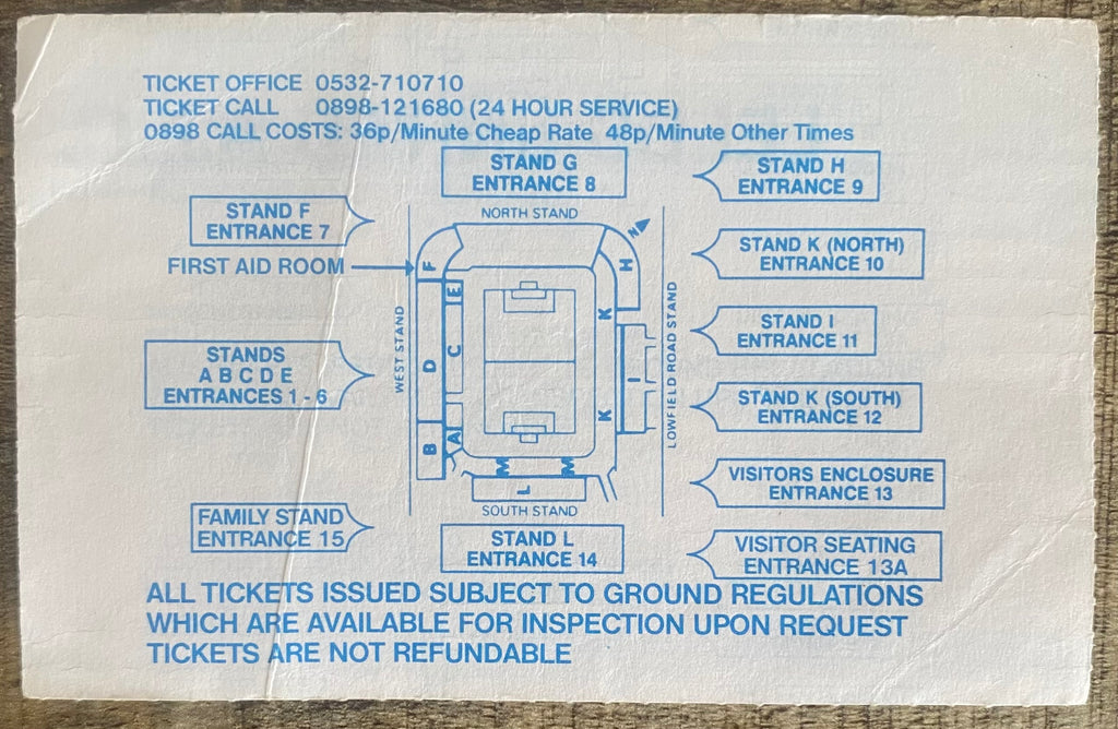 1991/92 ORIGINAL DIVISION 1 TICKET LEEDS UNITED V TOTTENHAM HOTSPUR