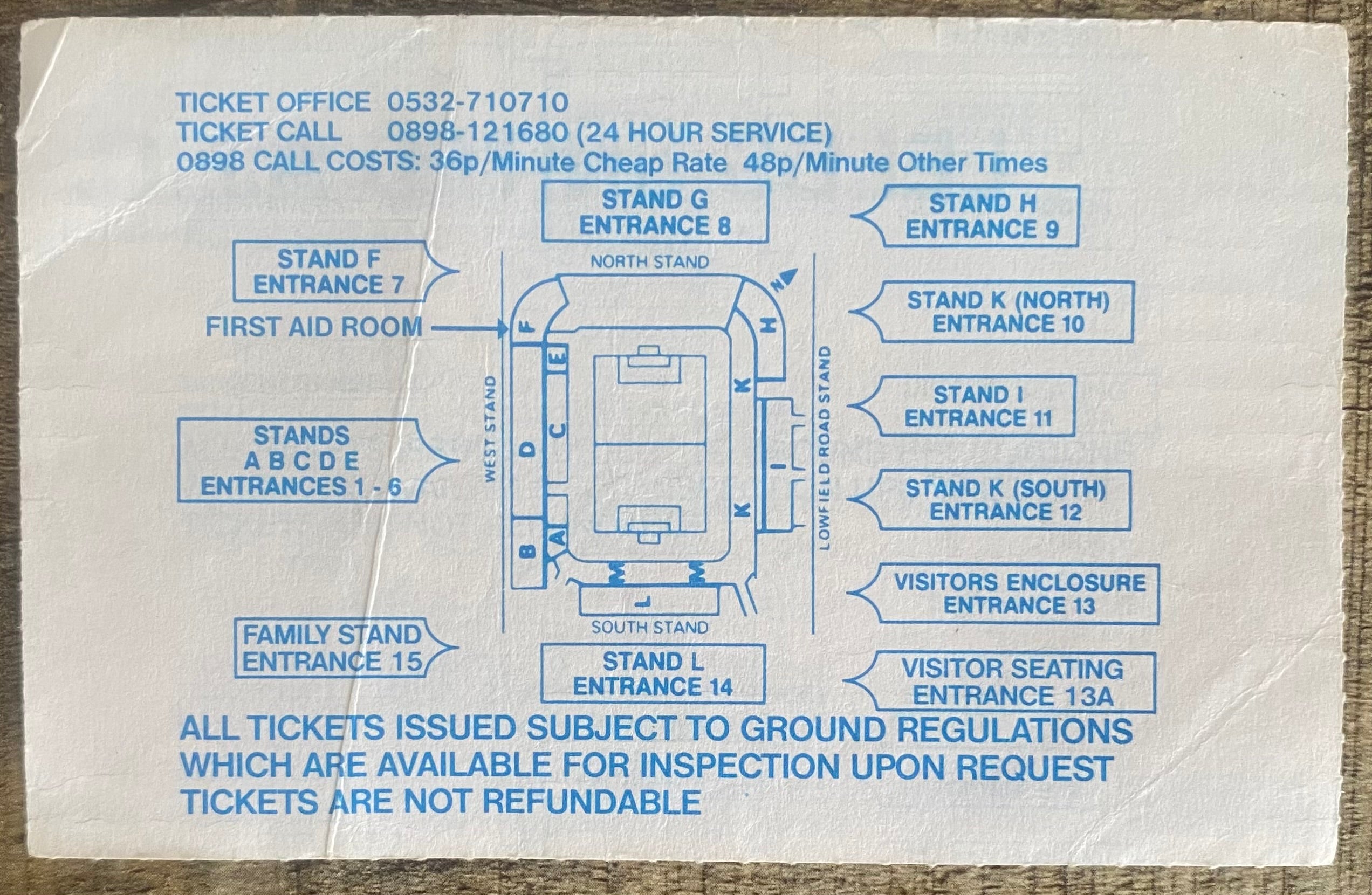 1991/92 ORIGINAL DIVISION 1 TICKET LEEDS UNITED V TOTTENHAM HOTSPUR