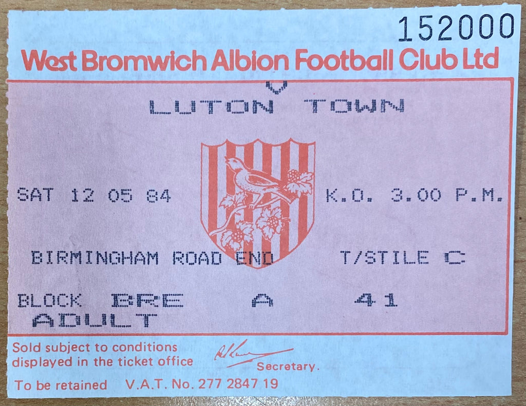 1983/84 ORIGINAL DIVISION 1 TICKET WEST BROMWICH ALBION V LUTON TOWN