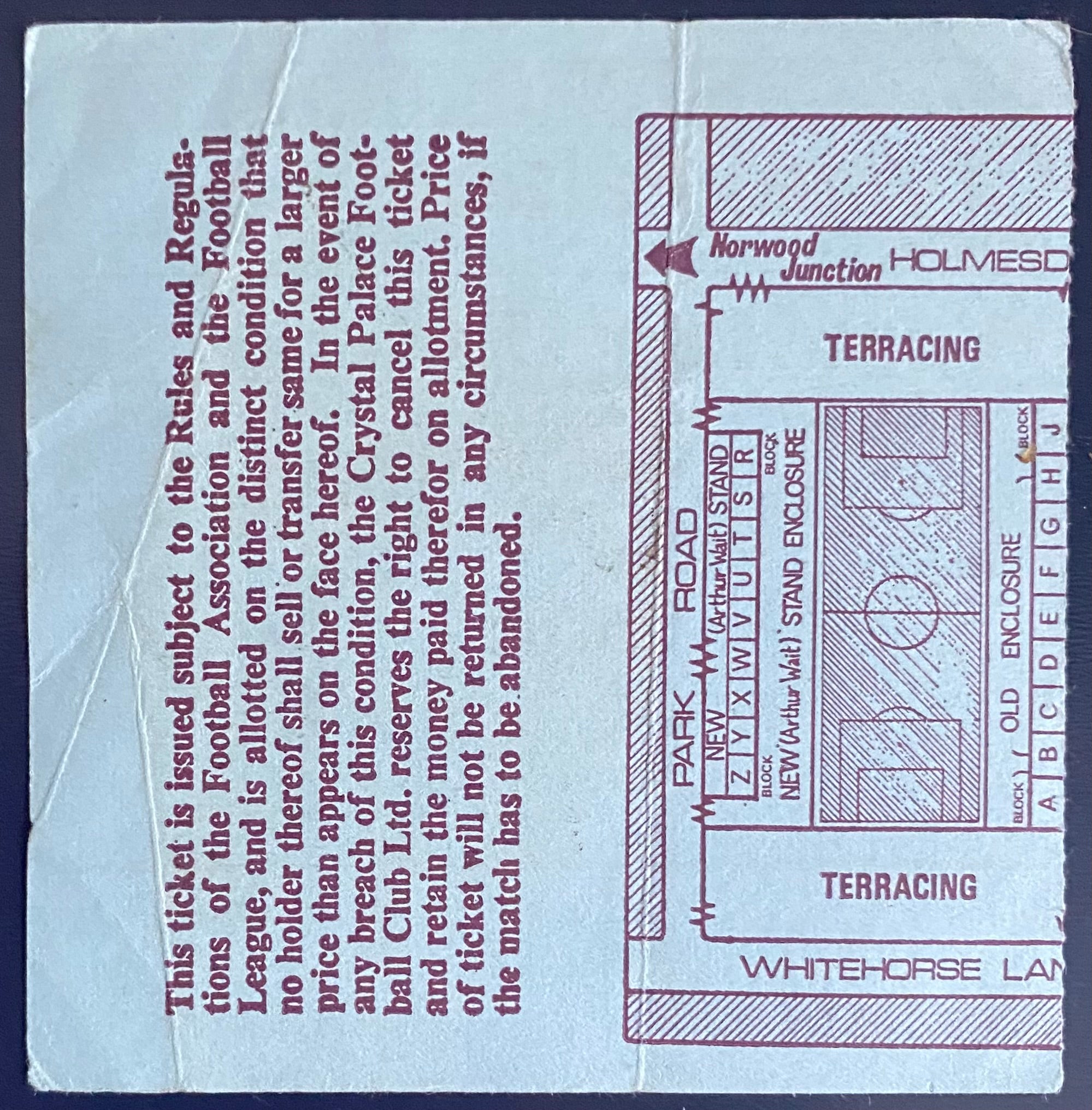 1972/73 ORIGINAL DIVISION 1 TICKET CRYSTAL PALACE V WEST HAM UNITED