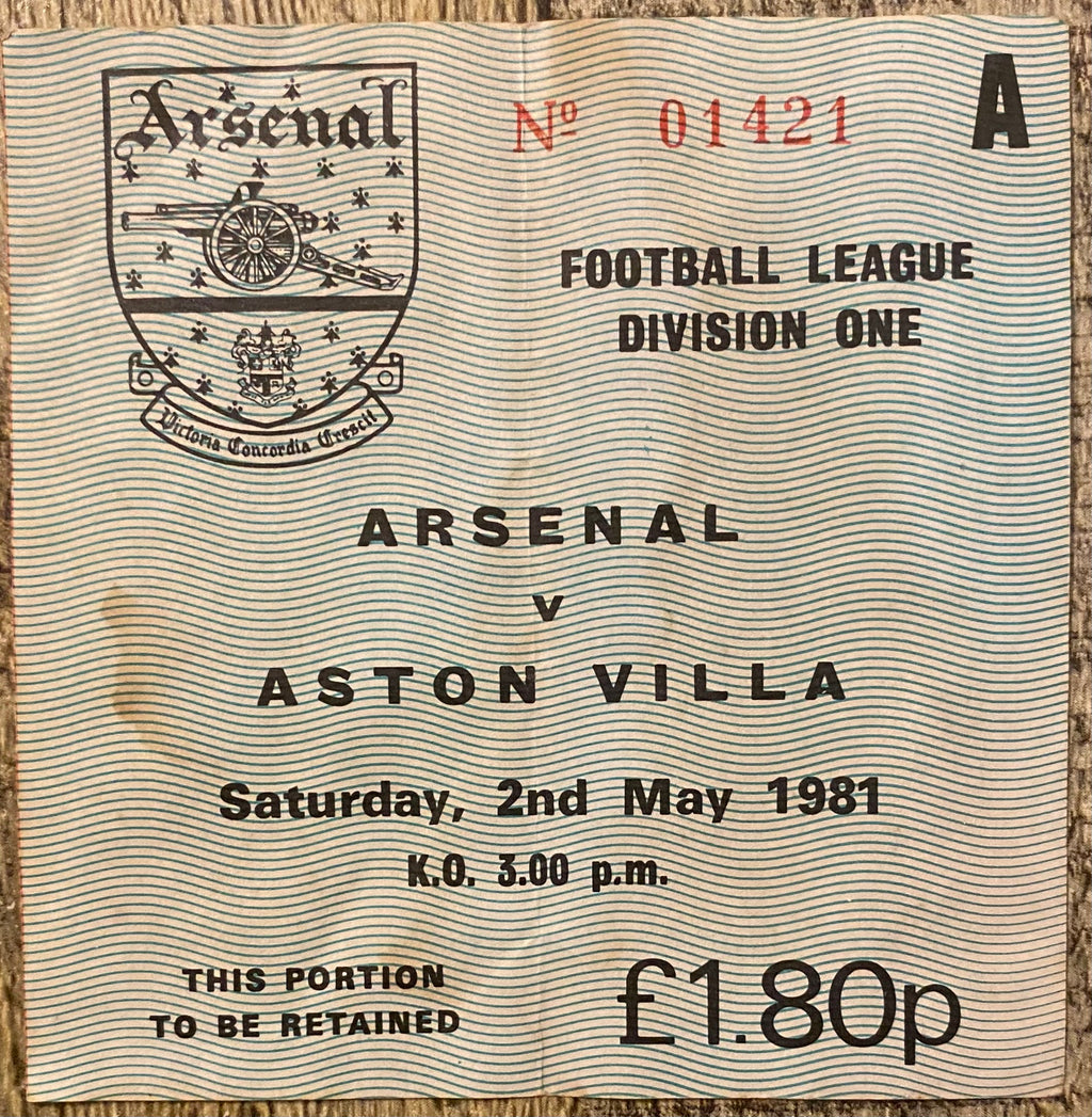 1980/81 ORIGINAL DIVISION 1 TICKET ARSENAL V ASTON VILLA