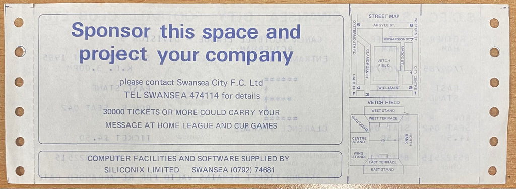 1985/86 ORIGINAL DIVISION 3 UNUSED TICKET SWANSEA CITY V ROTHERHAM UNITED
