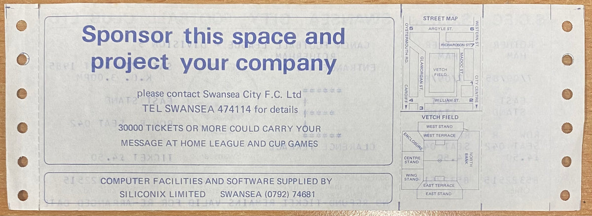 1985/86 ORIGINAL DIVISION 3 UNUSED TICKET SWANSEA CITY V ROTHERHAM UNITED
