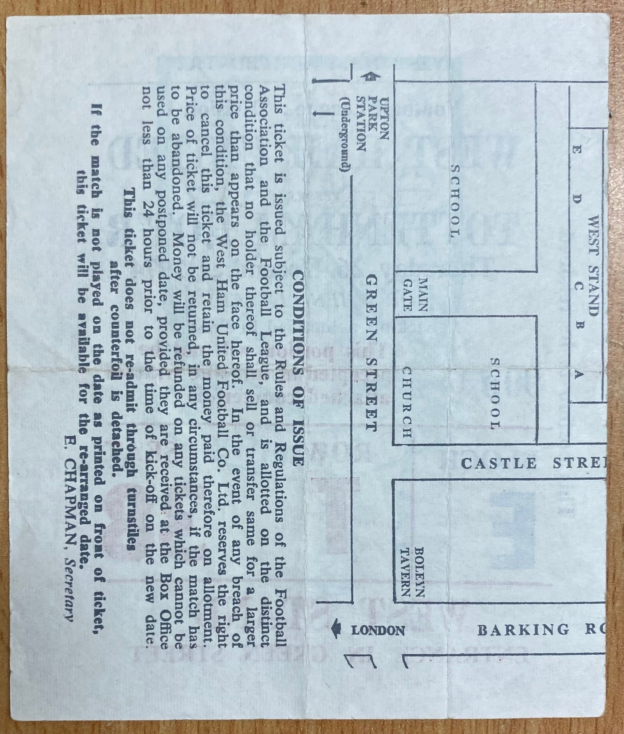 1974/75 ORIGINAL DIVISION ONE TICKET WEST HAM UNITED V TOTTENHAM HOTSPUR