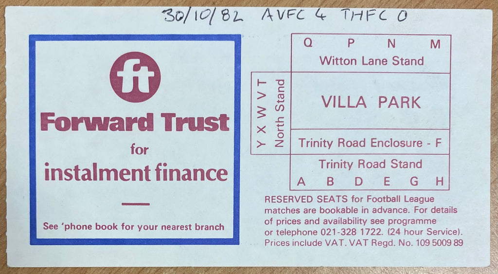1982/83 ORIGINAL DIVISION 1 TICKET ASTON VILLA V TOTTENHAM HOTSPUR