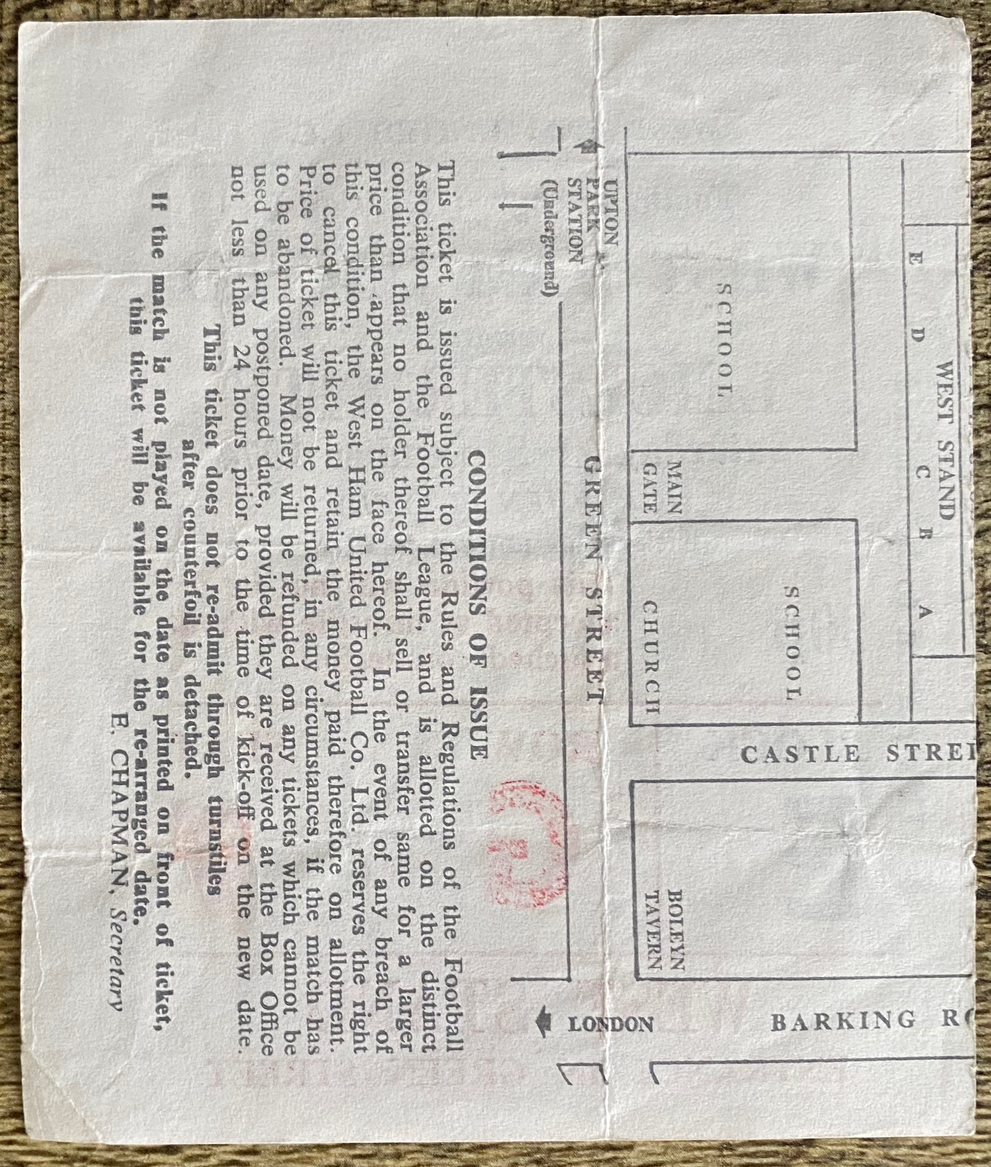 1974/75 ORIGINAL DIVISION ONE TICKET WEST HAM UNITED V LEICESTER CITY