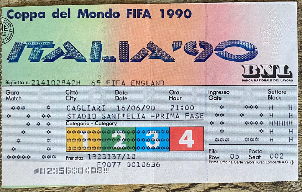 1990 ORIGINAL WORLD CUP 1ST ROUND TICKET ENGLAND V NETHERLANDS @ CAGLIARI