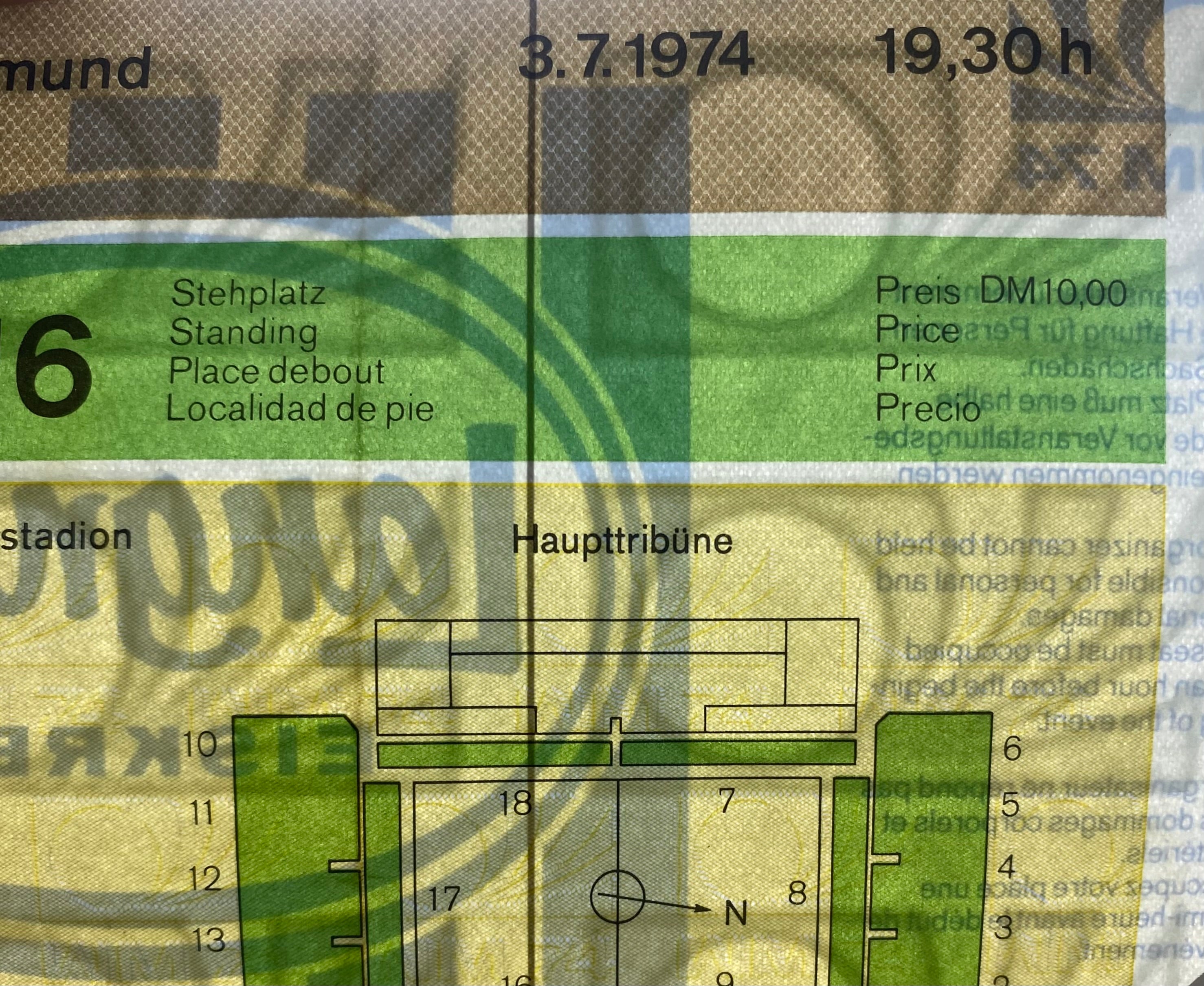 1974 ORIGINAL WORLD CUP 2ND ROUND TICKET BRAZIL V NETHERLANDS @ DORTMUND