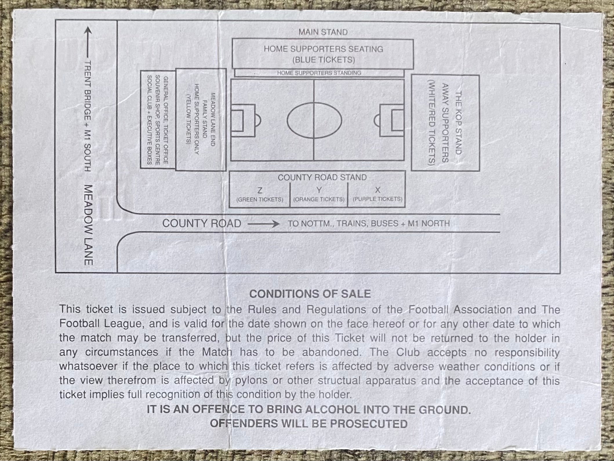 1992/93 ORIGINAL DIVISION 1 TICKET NOTTS COUNTY V SUNDERLAND
