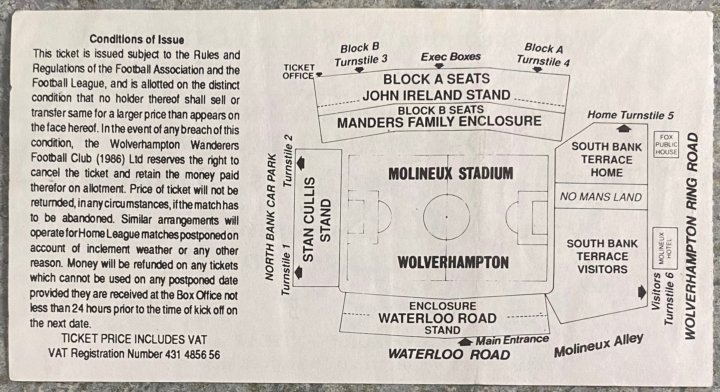 1992/93 ORIGINAL DIVISION 1 TICKET WOLVERHAMPTON WANDERERS V WATFORD