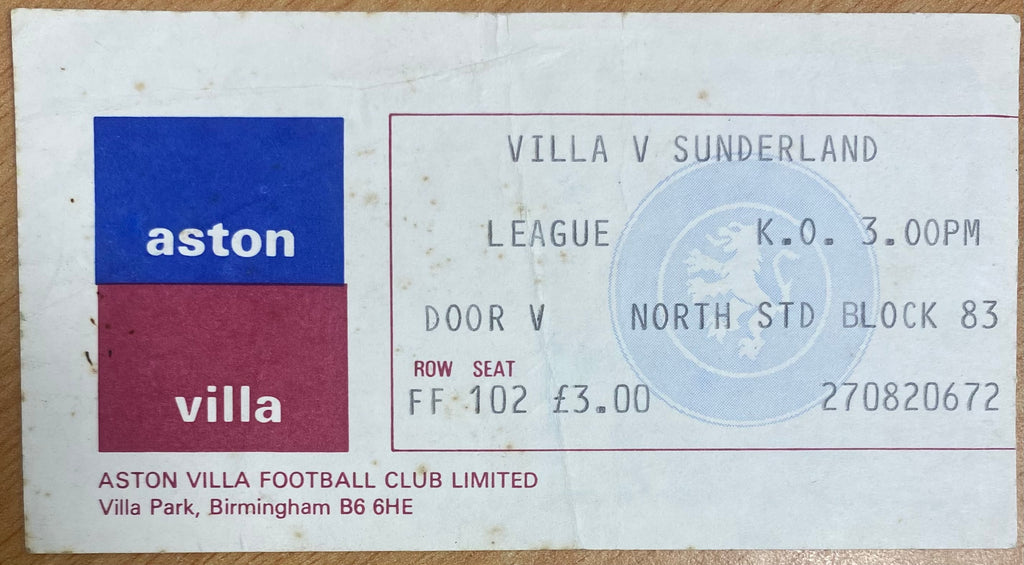 1980/81 ORIGINAL DIVISION 1 TICKET ASTON VILLA V SUNDERLAND