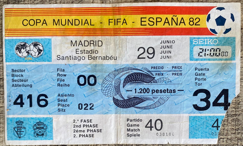 1982 ORIGINAL WORLD CUP 2ND PHASE TICKET WEST GERMANY V ENGLAND @ MADRID