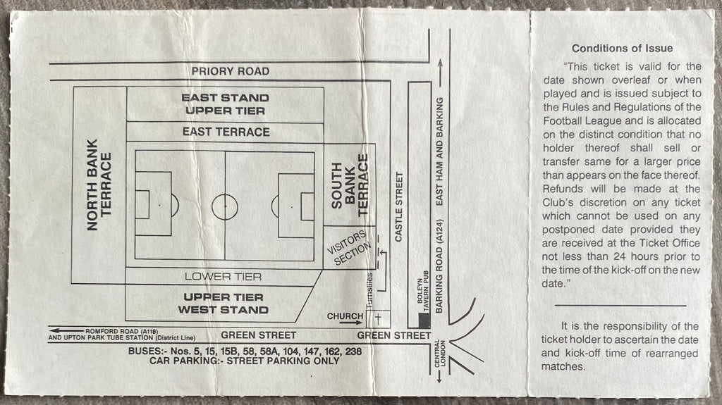 1990/91 ORIGINAL RUMBELOWS CUP 2ND ROUND 1ST LEG UNUSED TICKET WEST HAM UNITED V STOKE CITY