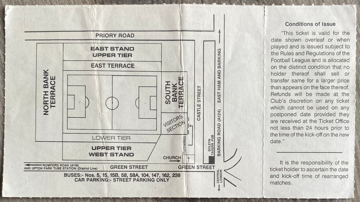 1990/91 ORIGINAL RUMBELOWS CUP 2ND ROUND 1ST LEG UNUSED TICKET WEST HAM UNITED V STOKE CITY