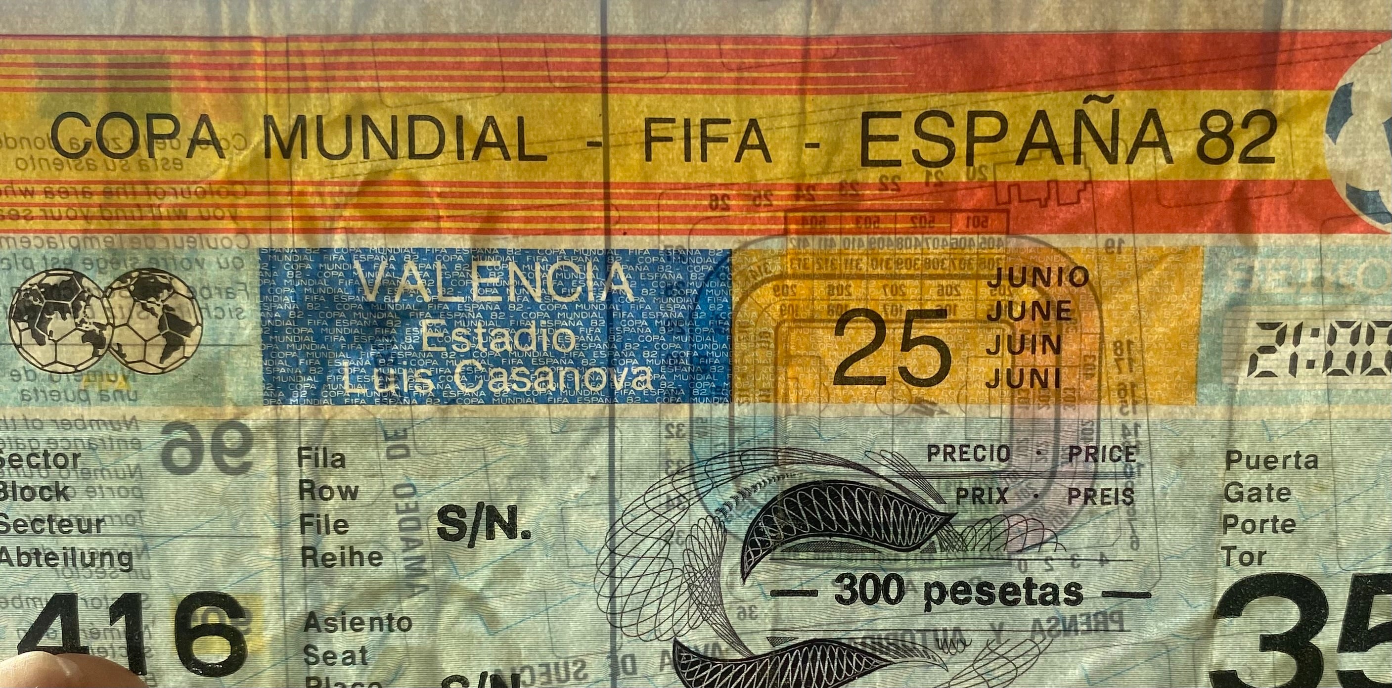 1982 ORIGINAL WORLD CUP 1ST ROUND TICKET SPAIN V NORTHERN IRELAND @ VALENCIA