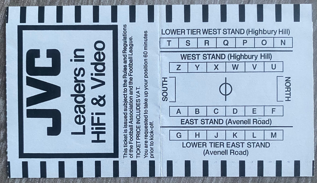 1990/91 ORIGINAL DIVISION ONE TICKET ARSENAL V TOTTENHAM HOTSPUR