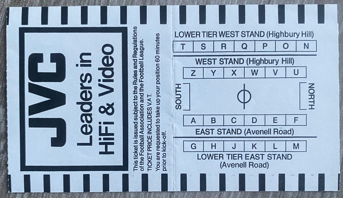 1990/91 ORIGINAL DIVISION ONE TICKET ARSENAL V TOTTENHAM HOTSPUR