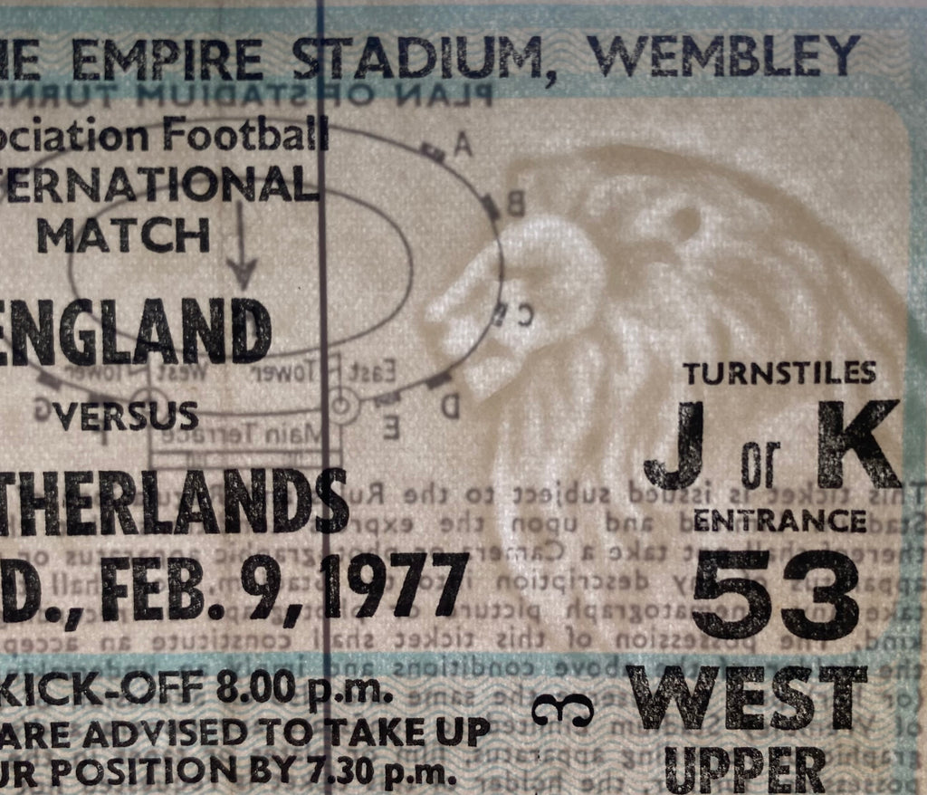1977 ORIGINAL INTERNATIONAL TICKET ENGLAND V NETHERLANDS